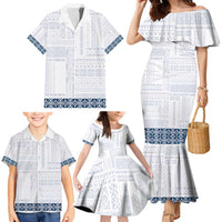 Samoa Siapo Blue Trimmed Family Matching Mermaid Dress and Hawaiian Shirt Samoa White Sunday LT01 - Polynesian Pride