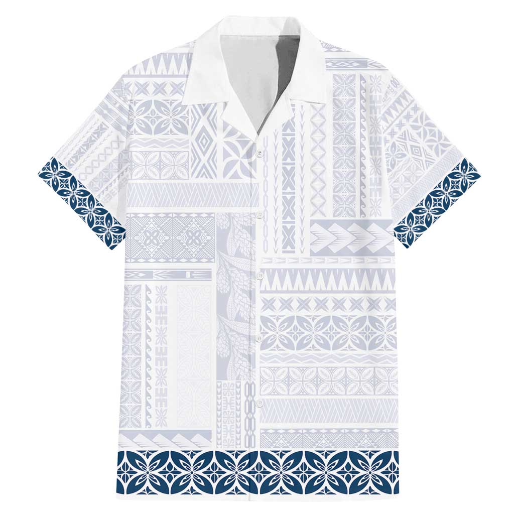 Samoa Siapo Blue Trimmed Family Matching Mermaid Dress and Hawaiian Shirt Samoa White Sunday LT01 Dad's Shirt - Short Sleeve Blue - Polynesian Pride