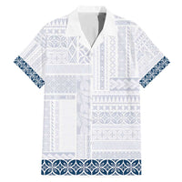 Samoa Siapo Blue Trimmed Family Matching Mermaid Dress and Hawaiian Shirt Samoa White Sunday LT01 Dad's Shirt - Short Sleeve Blue - Polynesian Pride
