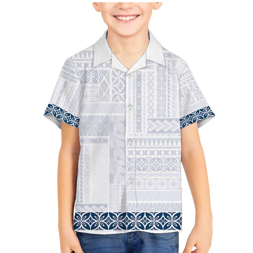 Samoa Siapo Blue Trimmed Family Matching Mermaid Dress and Hawaiian Shirt Samoa White Sunday LT01 Son's Shirt Blue - Polynesian Pride