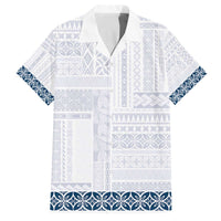 Samoa Siapo Blue Trimmed Family Matching Off The Shoulder Long Sleeve Dress and Hawaiian Shirt Samoa White Sunday LT01 Dad's Shirt - Short Sleeve Blue - Polynesian Pride
