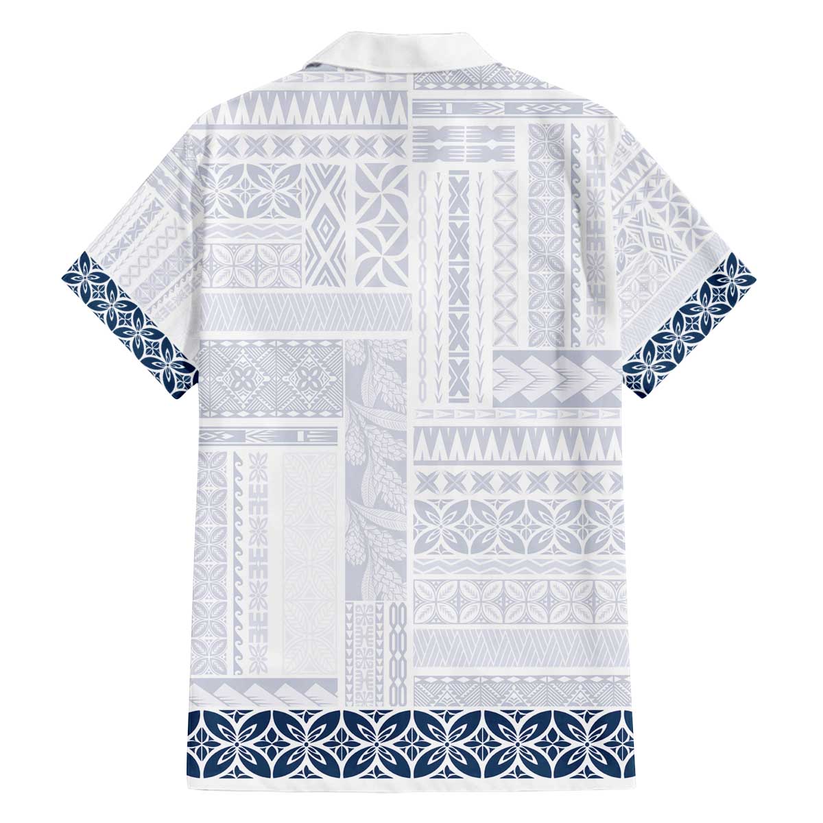 Samoa Siapo Blue Trimmed Family Matching Off The Shoulder Long Sleeve Dress and Hawaiian Shirt Samoa White Sunday LT01 - Polynesian Pride