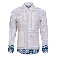 Samoa Siapo Blue Trimmed Family Matching Off The Shoulder Long Sleeve Dress and Hawaiian Shirt Samoa White Sunday LT01 Dad's Shirt - Long Sleeve Blue - Polynesian Pride