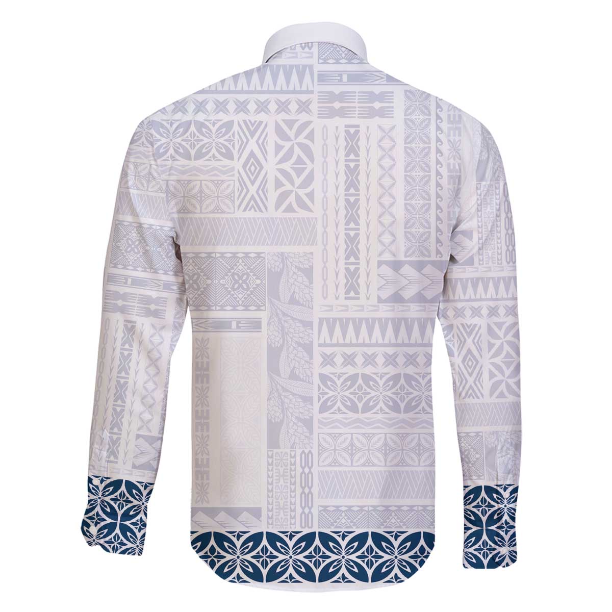 Samoa Siapo Blue Trimmed Family Matching Off The Shoulder Long Sleeve Dress and Hawaiian Shirt Samoa White Sunday LT01 - Polynesian Pride