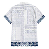 Samoa Siapo Blue Trimmed Family Matching Off Shoulder Maxi Dress and Hawaiian Shirt Samoa White Sunday LT01 - Polynesian Pride