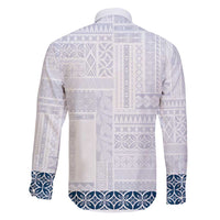 Samoa Siapo Blue Trimmed Family Matching Off Shoulder Maxi Dress and Hawaiian Shirt Samoa White Sunday LT01 - Polynesian Pride