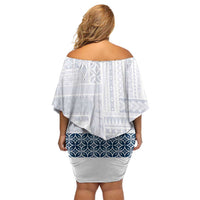 Samoa Siapo Blue Trimmed Family Matching Off Shoulder Short Dress and Hawaiian Shirt Samoa White Sunday LT01 - Polynesian Pride