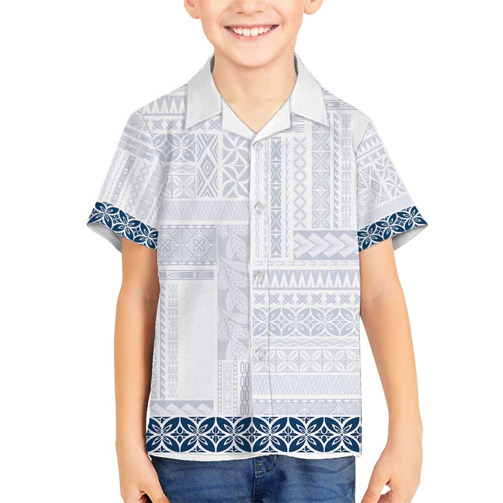 Samoa Siapo Blue Trimmed Family Matching Off Shoulder Short Dress and Hawaiian Shirt Samoa White Sunday LT01 Son's Shirt Blue - Polynesian Pride