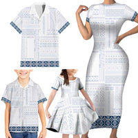Samoa Siapo Blue Trimmed Family Matching Short Sleeve Bodycon Dress and Hawaiian Shirt Samoa White Sunday LT01 - Polynesian Pride