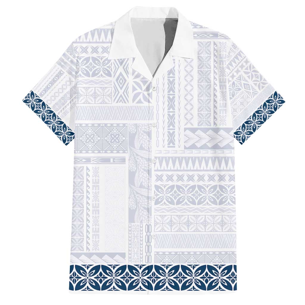 Samoa Siapo Blue Trimmed Family Matching Short Sleeve Bodycon Dress and Hawaiian Shirt Samoa White Sunday LT01 Dad's Shirt - Short Sleeve Blue - Polynesian Pride