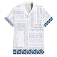 Samoa Siapo Blue Trimmed Family Matching Short Sleeve Bodycon Dress and Hawaiian Shirt Samoa White Sunday LT01 Dad's Shirt - Short Sleeve Blue - Polynesian Pride