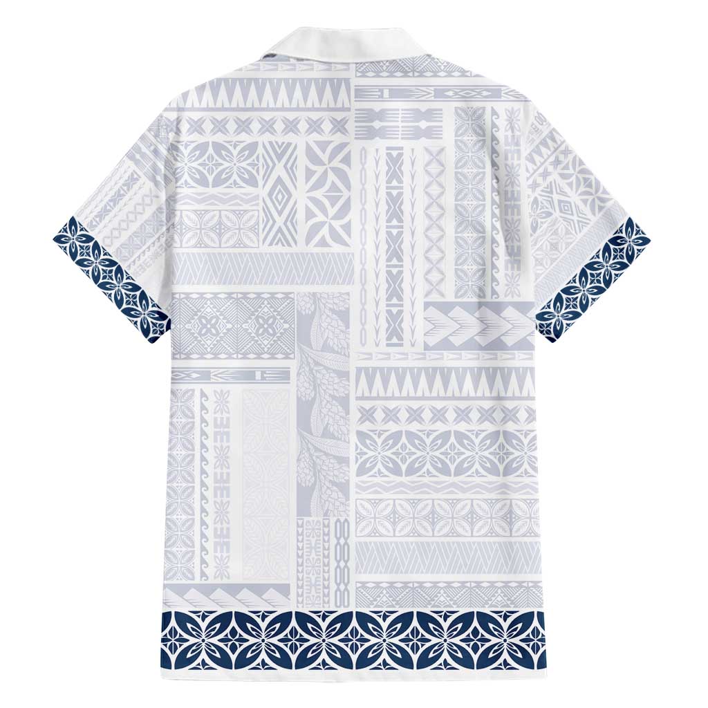 Samoa Siapo Blue Trimmed Family Matching Short Sleeve Bodycon Dress and Hawaiian Shirt Samoa White Sunday LT01 - Polynesian Pride