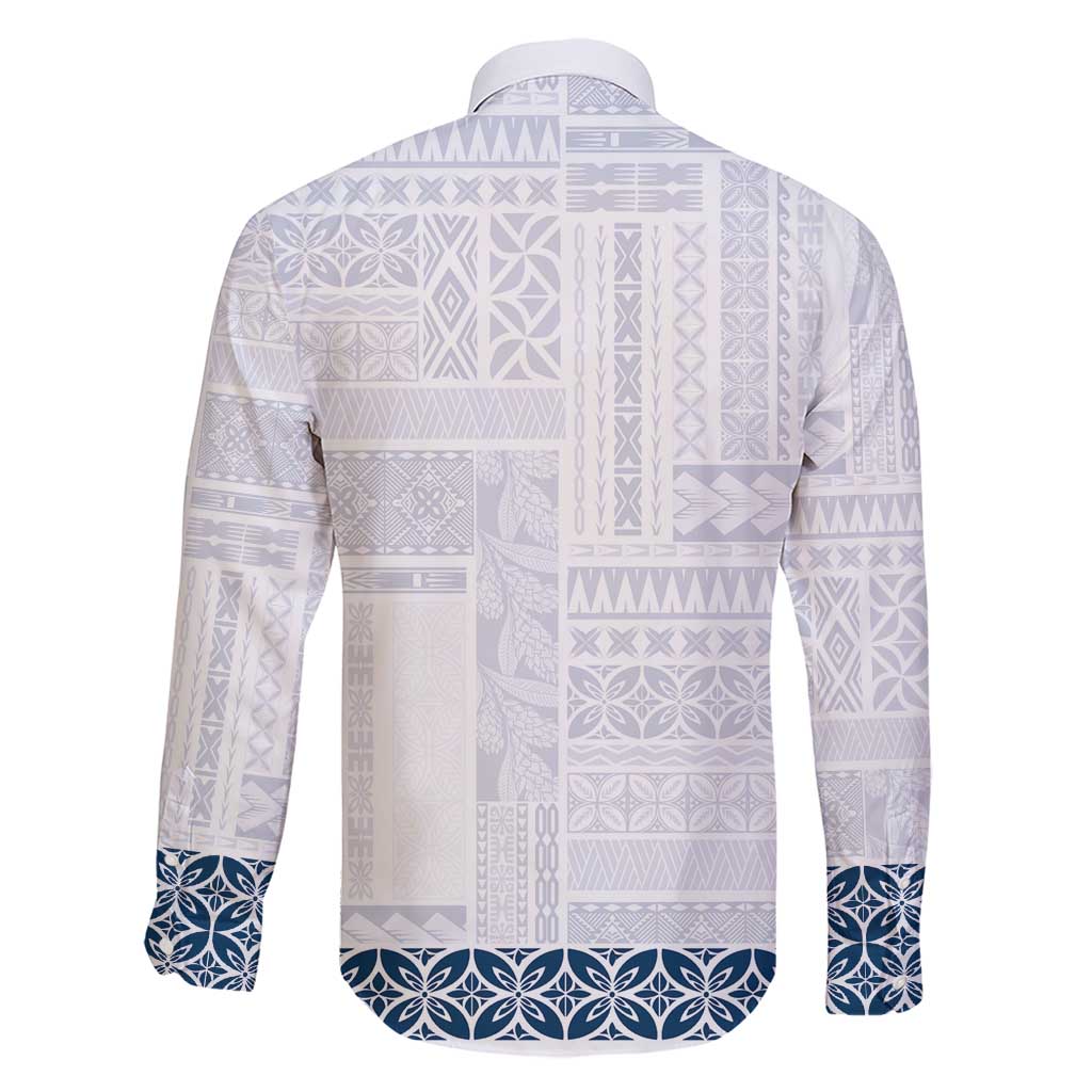 Samoa Siapo Blue Trimmed Family Matching Short Sleeve Bodycon Dress and Hawaiian Shirt Samoa White Sunday LT01 - Polynesian Pride