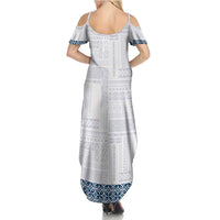 Samoa Siapo Blue Trimmed Family Matching Summer Maxi Dress and Hawaiian Shirt Samoa White Sunday LT01 - Polynesian Pride