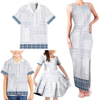 Samoa Siapo Blue Trimmed Family Matching Tank Maxi Dress and Hawaiian Shirt Samoa White Sunday LT01 - Polynesian Pride