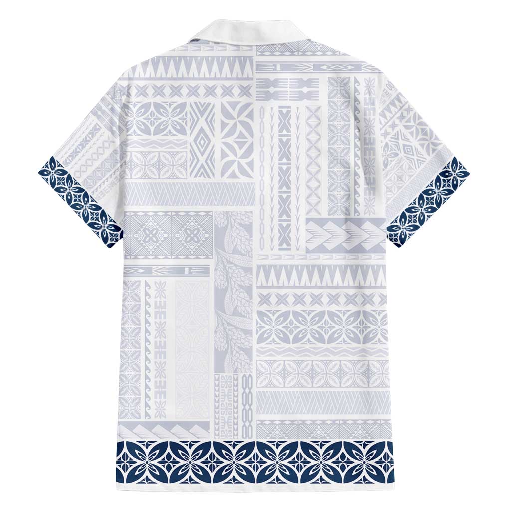 Samoa Siapo Blue Trimmed Family Matching Tank Maxi Dress and Hawaiian Shirt Samoa White Sunday LT01 - Polynesian Pride