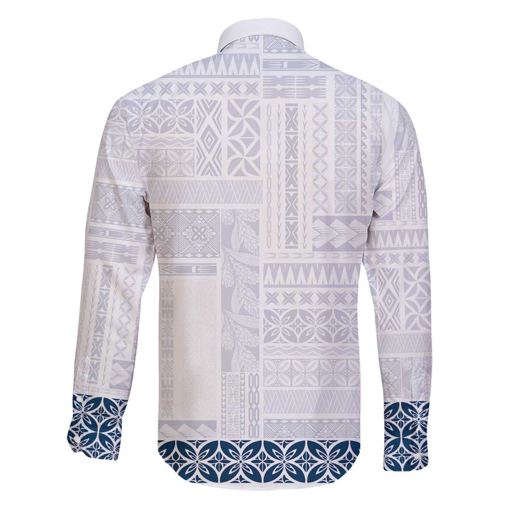 Samoa Siapo Blue Trimmed Family Matching Tank Maxi Dress and Hawaiian Shirt Samoa White Sunday LT01 - Polynesian Pride