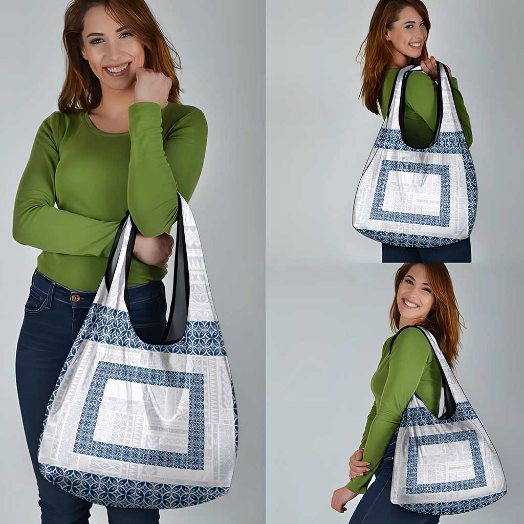 Samoa Siapo Blue Trimmed Grocery Bag Samoa White Sunday - Polynesian Pride
