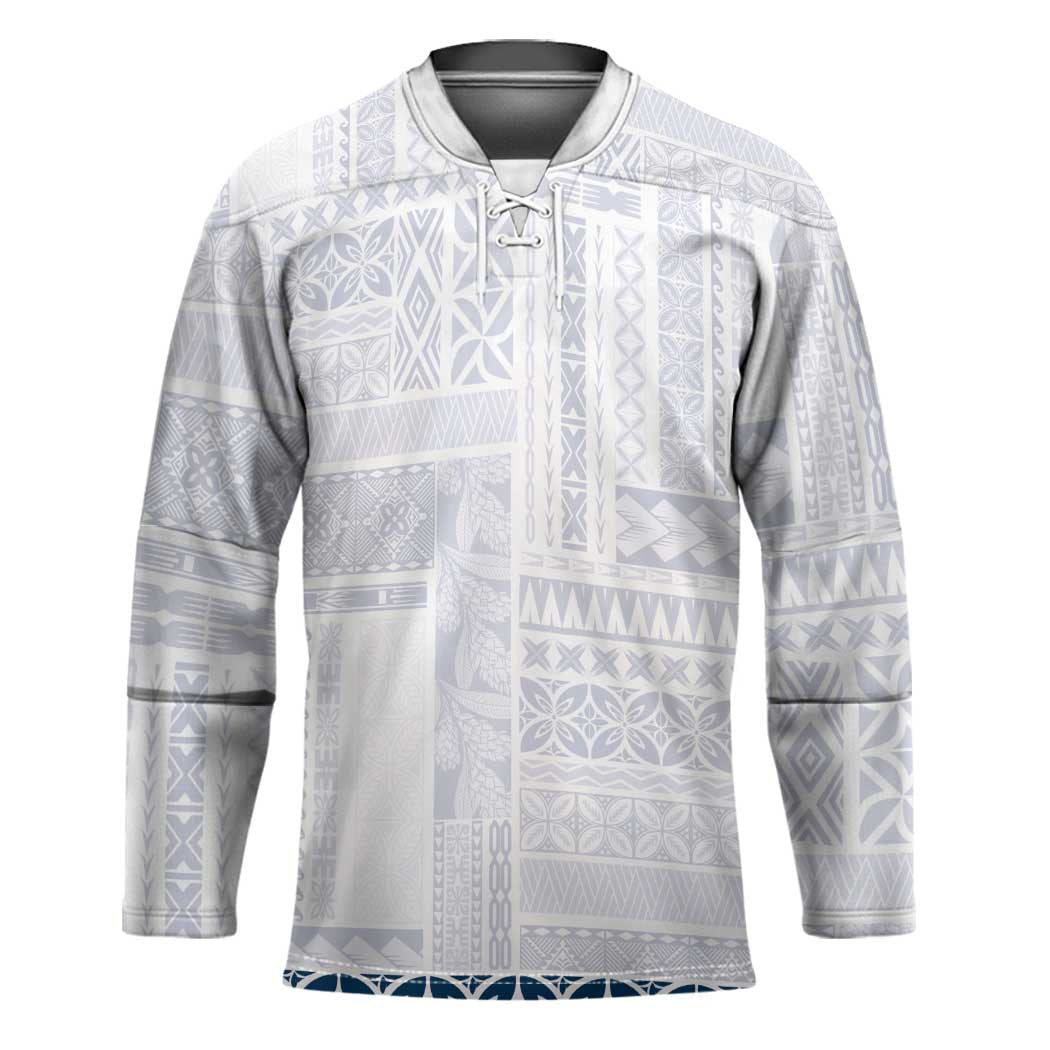 Samoa Siapo Blue Trimmed Hockey Jersey Samoa White Sunday - Polynesian Pride