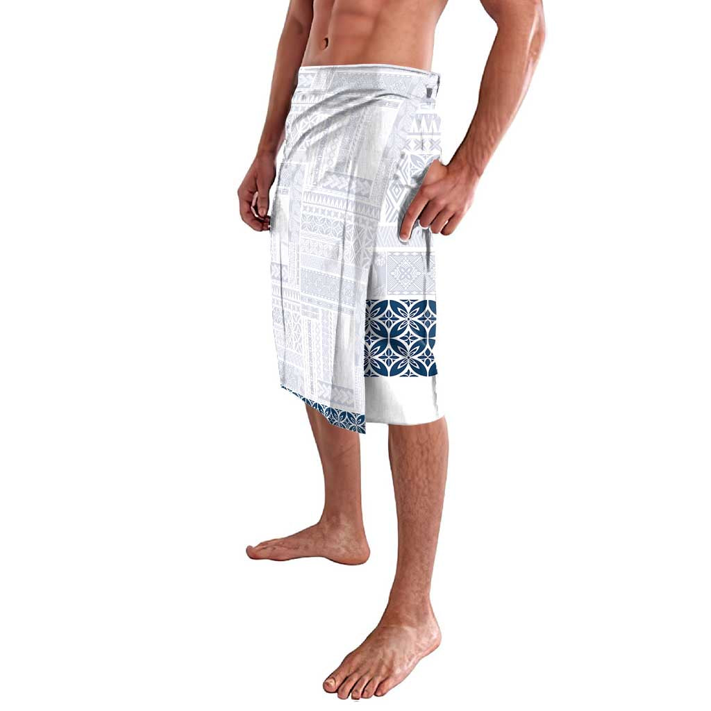 Samoa Siapo Blue Trimmed Lavalava Samoa White Sunday - Polynesian Pride
