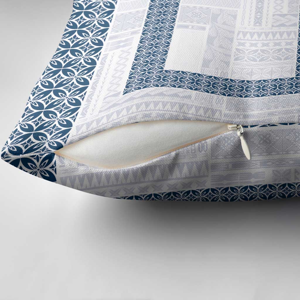 Samoa Siapo Blue Trimmed Pillow Cover Samoa White Sunday - Polynesian Pride