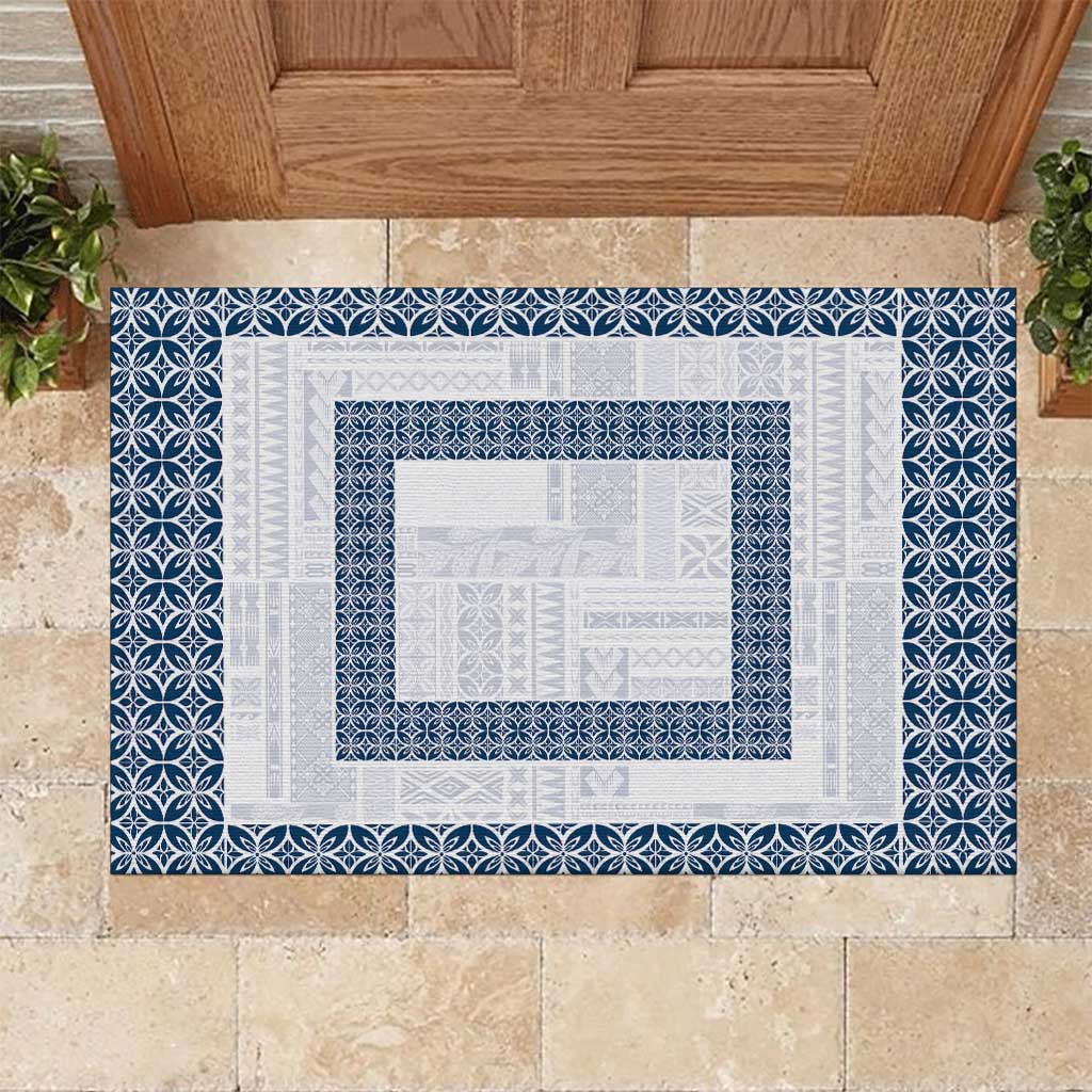 Samoa Siapo Blue Trimmed Rubber Doormat Samoa White Sunday - Polynesian Pride