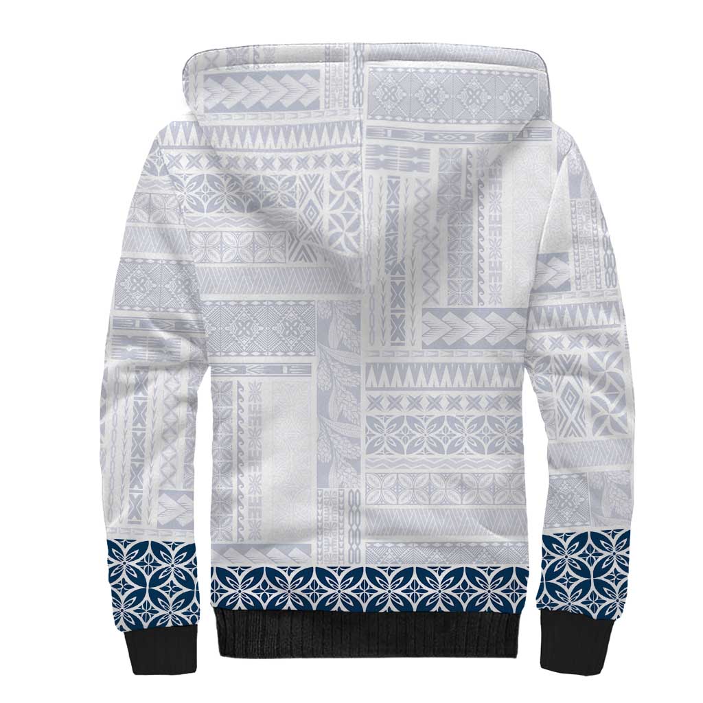 Samoa Siapo Blue Trimmed Sherpa Hoodie Samoa White Sunday LT01 - Polynesian Pride