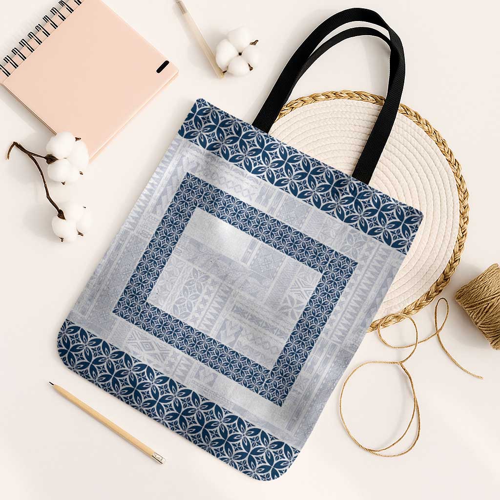 Samoa Siapo Blue Trimmed Tote Bag Samoa White Sunday - Polynesian Pride