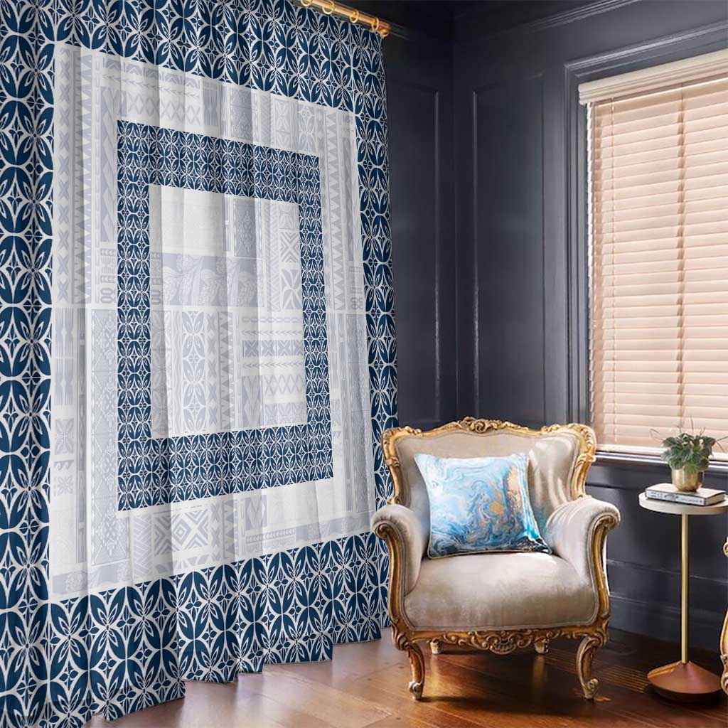 Samoa Siapo Blue Trimmed Window Curtain Samoa White Sunday - Polynesian Pride