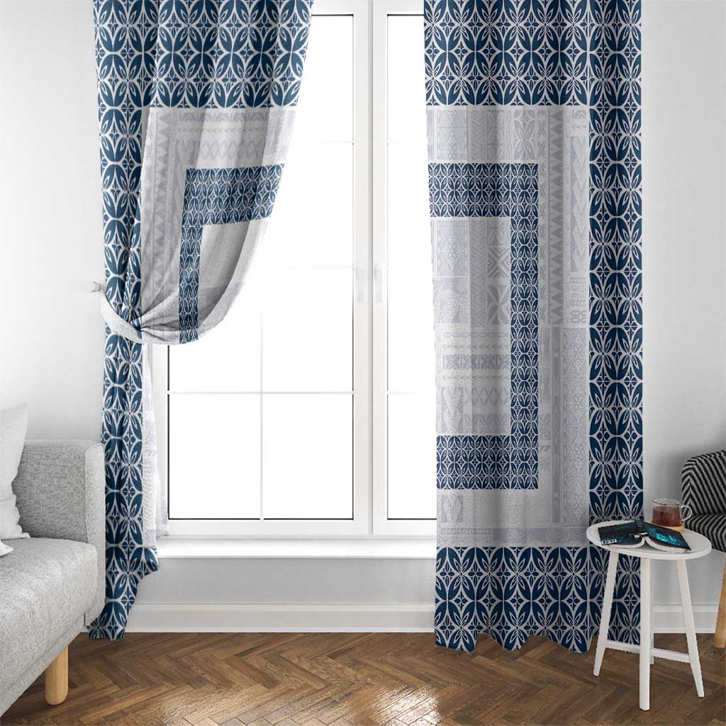 Samoa Siapo Blue Trimmed Window Curtain Samoa White Sunday - Polynesian Pride