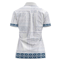 Samoa Siapo Blue Trimmed Women Polo Shirt Samoa White Sunday - Polynesian Pride