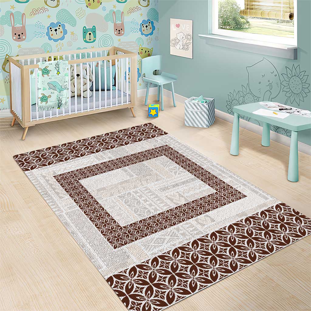 Samoa Siapo Brown Trimmed Area Rug Samoa White Sunday - Polynesian Pride