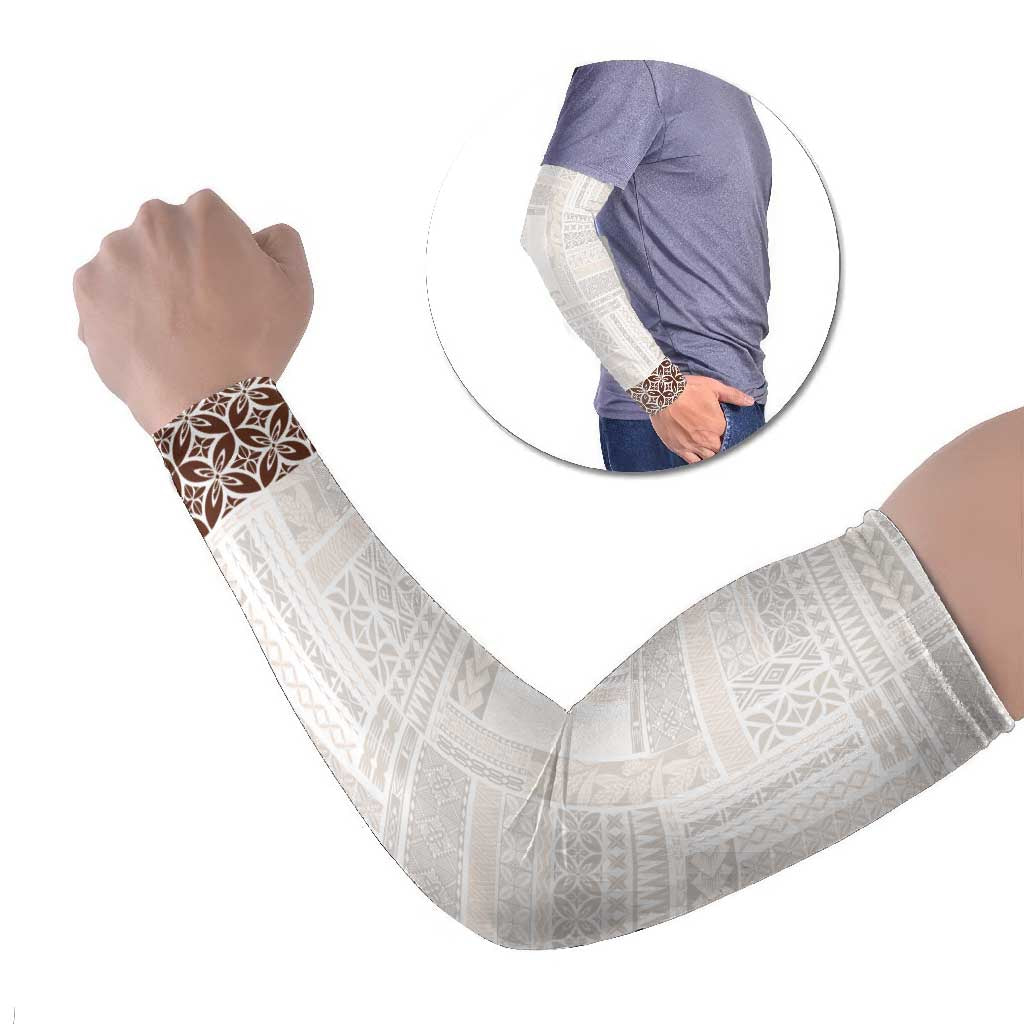 Samoa Siapo Brown Trimmed Arm Sleeves Samoa White Sunday - Polynesian Pride