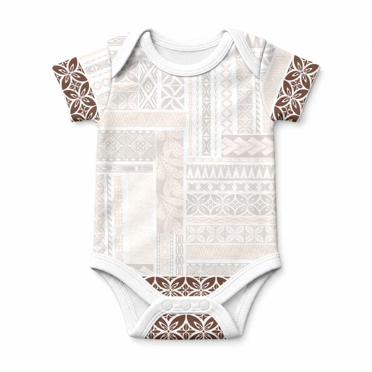 Samoa Siapo Brown Trimmed Baby Onesie Samoa White Sunday