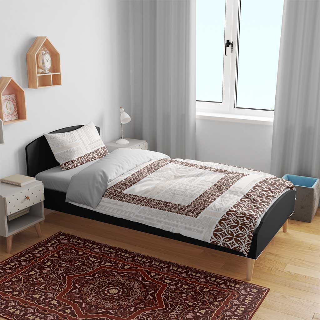 Samoa Siapo Brown Trimmed Bedding Set Samoa White Sunday - Polynesian Pride