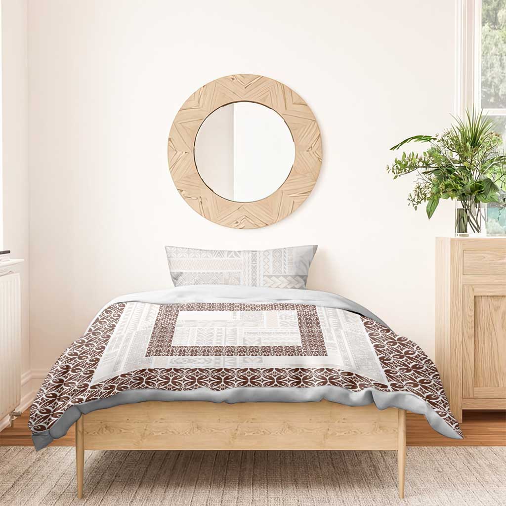 Samoa Siapo Brown Trimmed Bedding Set Samoa White Sunday - Polynesian Pride