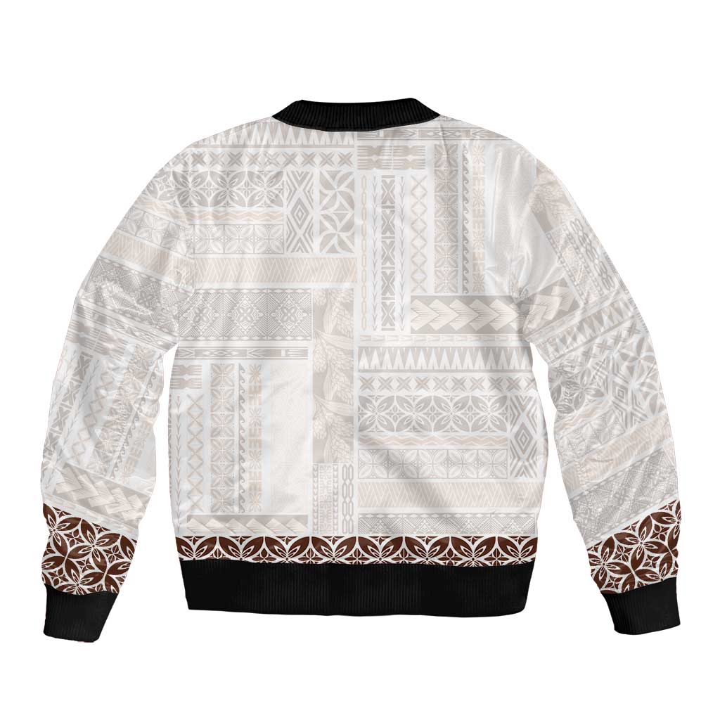 Samoa Siapo Brown Trimmed Bomber Jacket Samoa White Sunday - Polynesian Pride