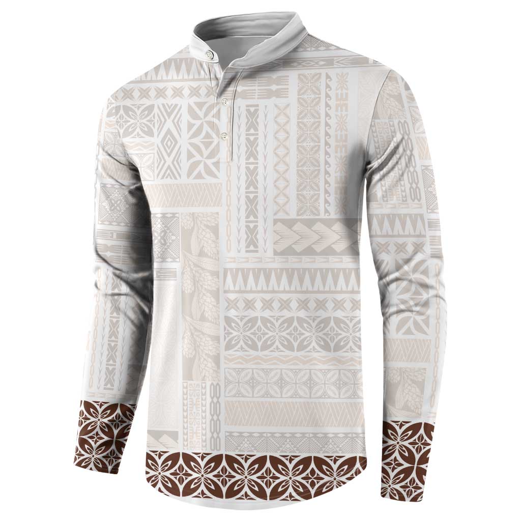 Samoa Siapo Brown Trimmed Button Sweatshirt Samoa White Sunday - Polynesian Pride
