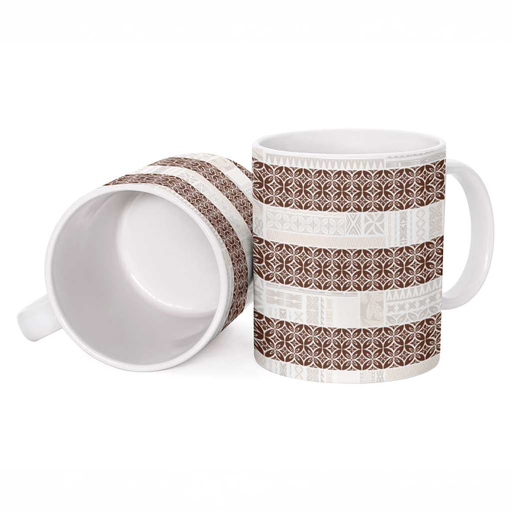 Samoa Siapo Brown Trimmed Ceramic Mug Samoa White Sunday - Polynesian Pride