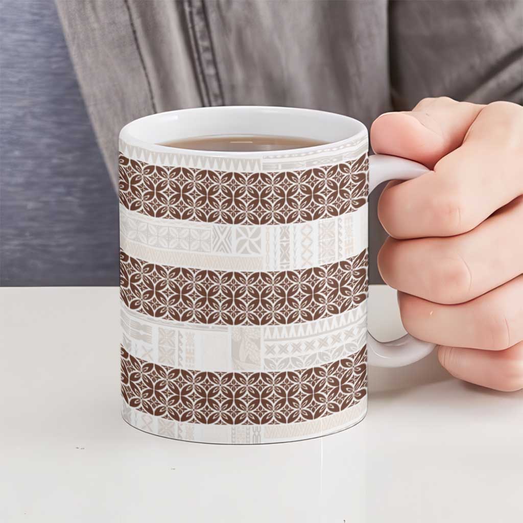 Samoa Siapo Brown Trimmed Ceramic Mug Samoa White Sunday - Polynesian Pride