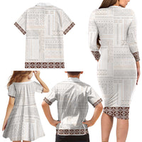 Samoa Siapo Brown Trimmed Family Matching Long Sleeve Bodycon Dress and Hawaiian Shirt Samoa White Sunday LT01 - Polynesian Pride