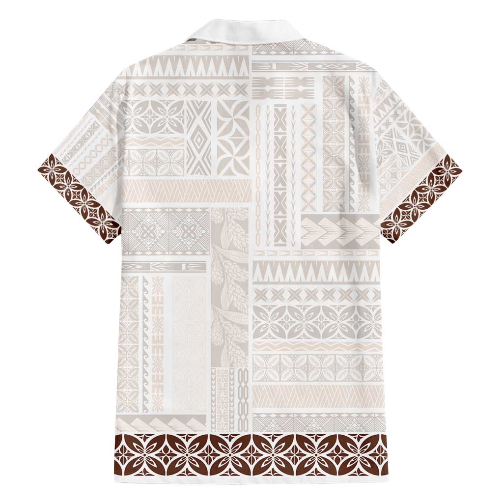 Samoa Siapo Brown Trimmed Family Matching Long Sleeve Bodycon Dress and Hawaiian Shirt Samoa White Sunday LT01 - Polynesian Pride