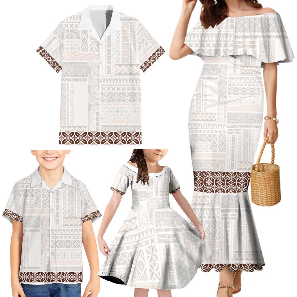 Samoa Siapo Brown Trimmed Family Matching Mermaid Dress and Hawaiian Shirt Samoa White Sunday LT01 - Polynesian Pride