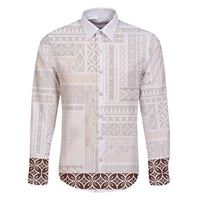 Samoa Siapo Brown Trimmed Family Matching Mermaid Dress and Hawaiian Shirt Samoa White Sunday LT01 Dad's Shirt - Long Sleeve Brown - Polynesian Pride