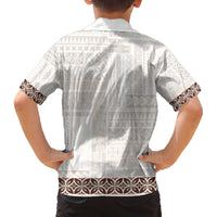 Samoa Siapo Brown Trimmed Family Matching Off The Shoulder Long Sleeve Dress and Hawaiian Shirt Samoa White Sunday LT01 - Polynesian Pride