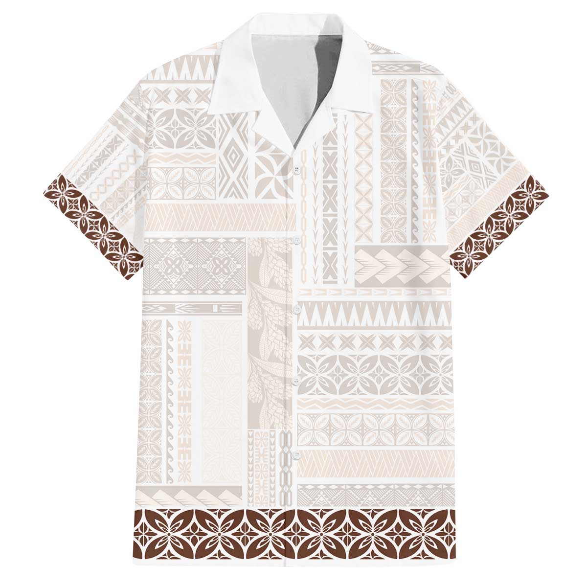 Samoa Siapo Brown Trimmed Family Matching Off The Shoulder Long Sleeve Dress and Hawaiian Shirt Samoa White Sunday LT01 Dad's Shirt - Short Sleeve Brown - Polynesian Pride