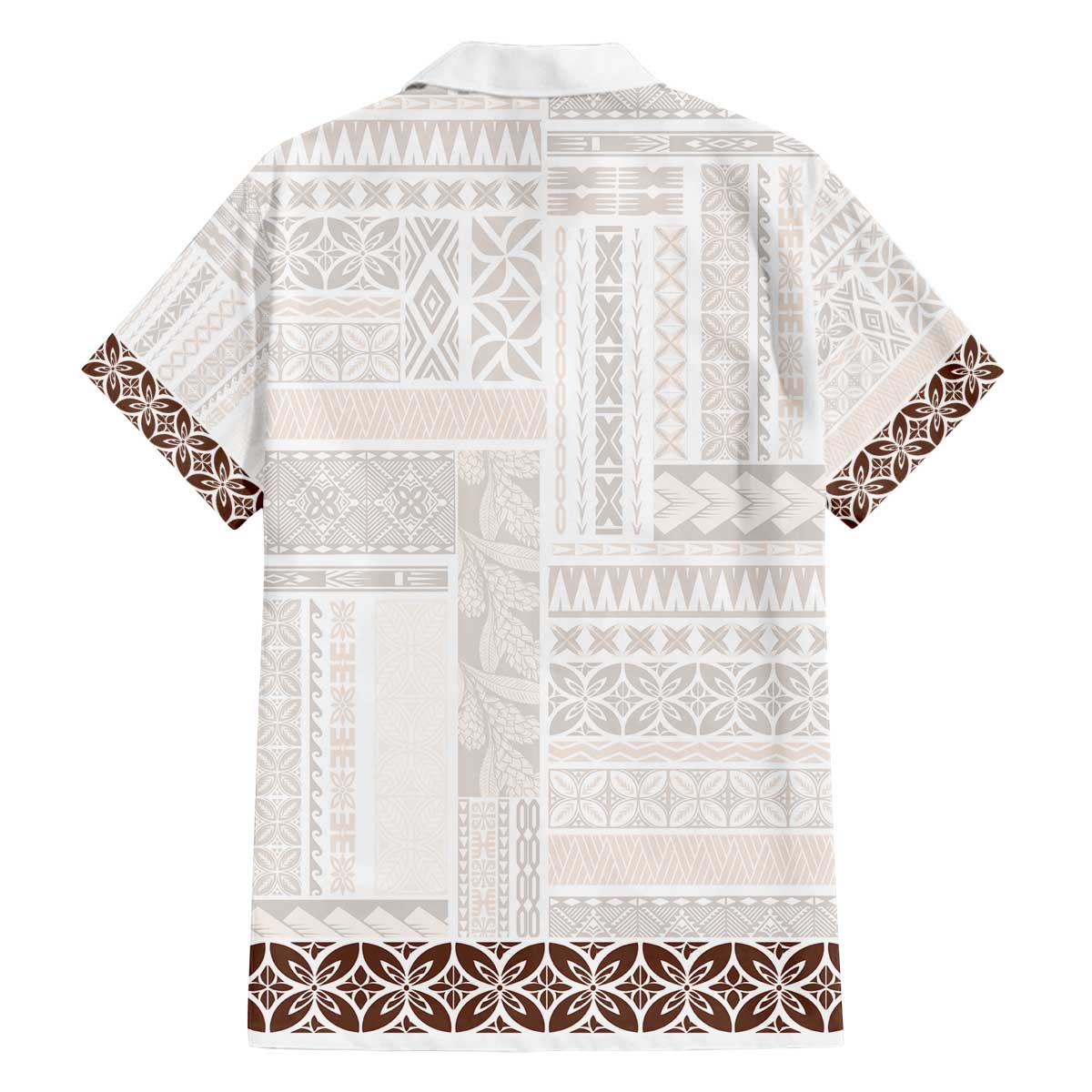 Samoa Siapo Brown Trimmed Family Matching Off The Shoulder Long Sleeve Dress and Hawaiian Shirt Samoa White Sunday LT01 - Polynesian Pride