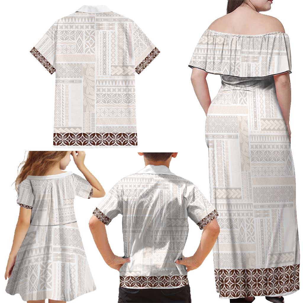 Samoa Siapo Brown Trimmed Family Matching Off Shoulder Maxi Dress and Hawaiian Shirt Samoa White Sunday LT01 - Polynesian Pride