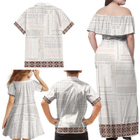 Samoa Siapo Brown Trimmed Family Matching Off Shoulder Maxi Dress and Hawaiian Shirt Samoa White Sunday LT01 - Polynesian Pride