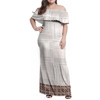 Samoa Siapo Brown Trimmed Family Matching Off Shoulder Maxi Dress and Hawaiian Shirt Samoa White Sunday LT01 Mom's Dress Brown - Polynesian Pride
